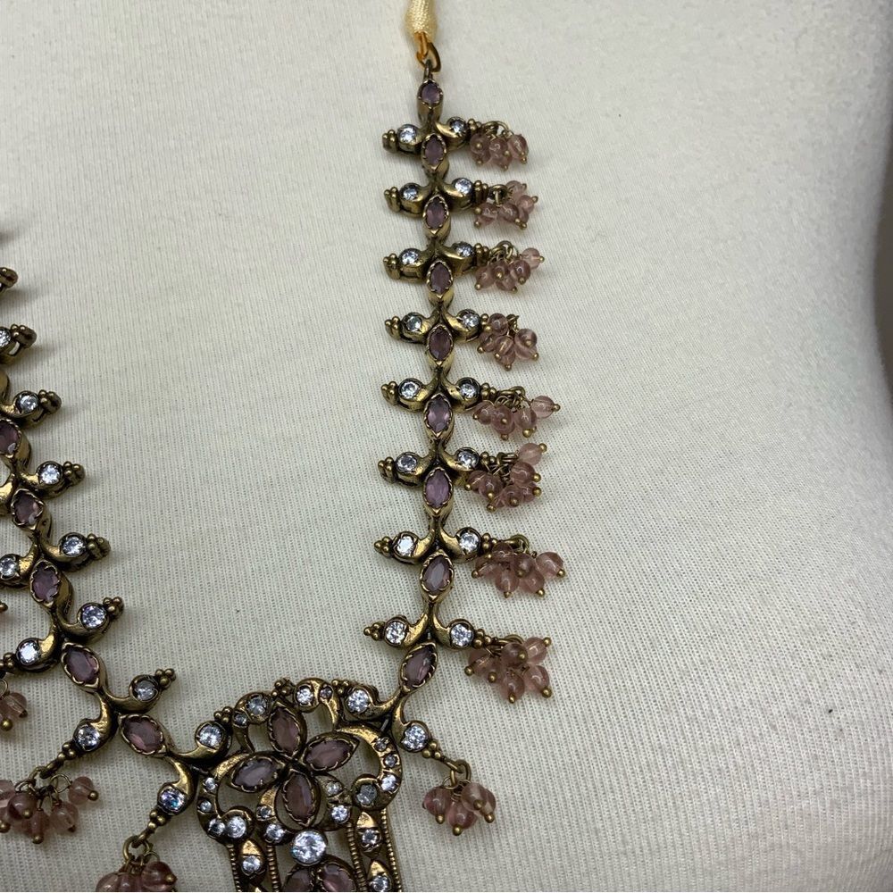Rhinestone and beads brown & burgundy adjustable necklace - Picture 6 of 11